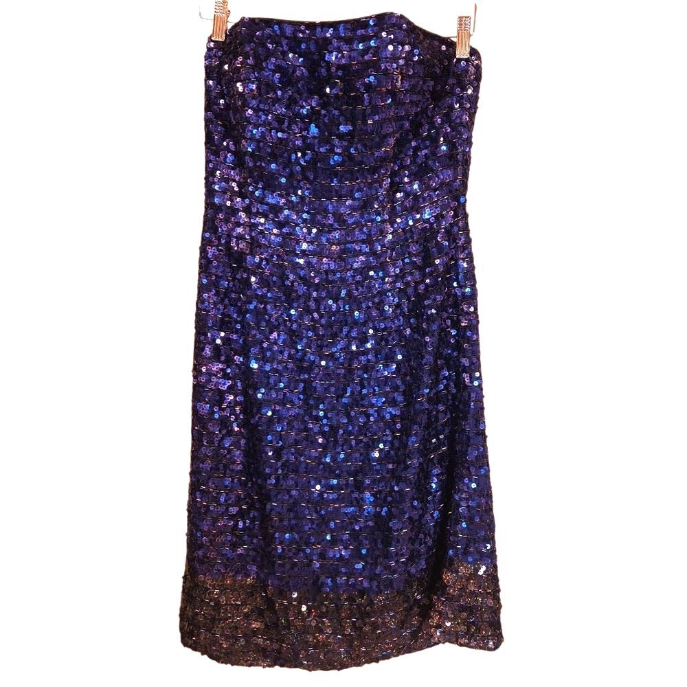 Vintage Bicici Sequin Strapless Evening Dress Cocktail Medium Blue Old Money